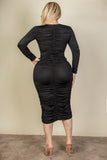 Curvy Ruched Long Sleeve Midi Dress 1X-3X