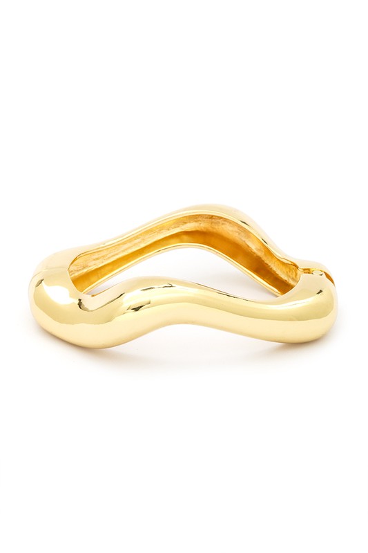 Wavy Iconic Gold Tone Hinged Bangle (Bracelet)