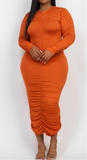 Curvy Ruched Long Sleeve Midi Dress 1X-3X