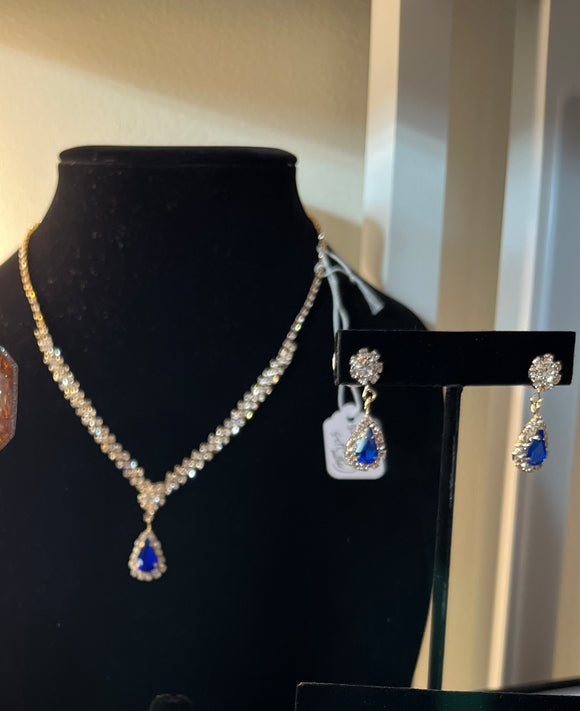 Blue and Gold Rhinestone Necklace Set