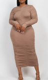 Curvy Ruched Long Sleeve Midi Dress 1X-3X
