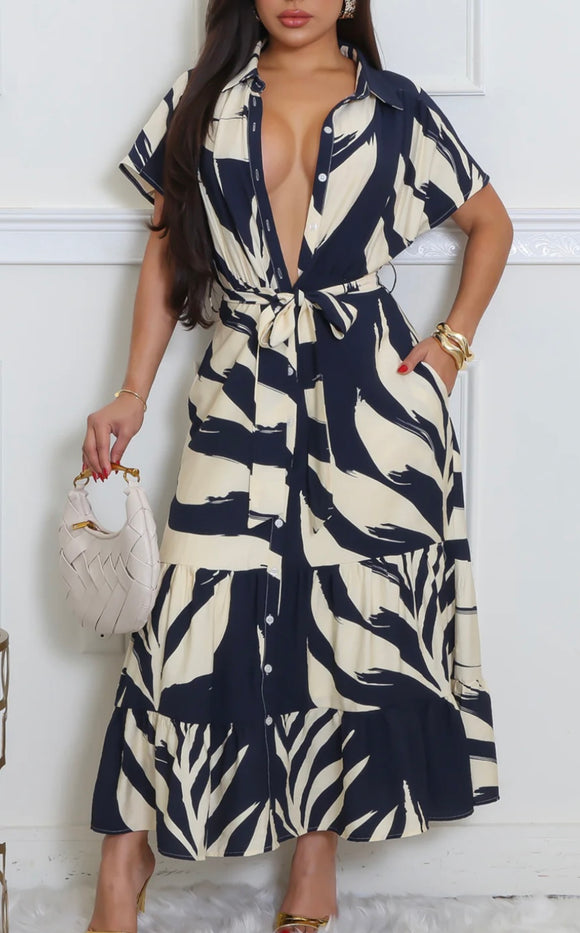 Blue Palms Dress(S-L)