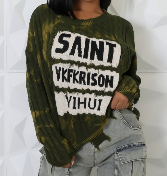 Olive Graffiti Sweater( one size)