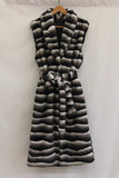 Sleeveless Stripe Faux Fur Warm Belted Coat