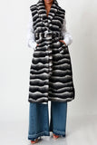Sleeveless Stripe Faux Fur Warm Belted Coat