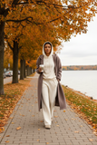 Long Casual Drawstring Coat (S-L) Mauve/walnut