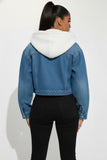 Denim faux fur hoodie jacket (S-L)