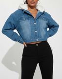 Denim faux fur hoodie jacket (S-L)