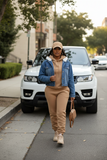 Denim faux fur hoodie jacket (S-L)