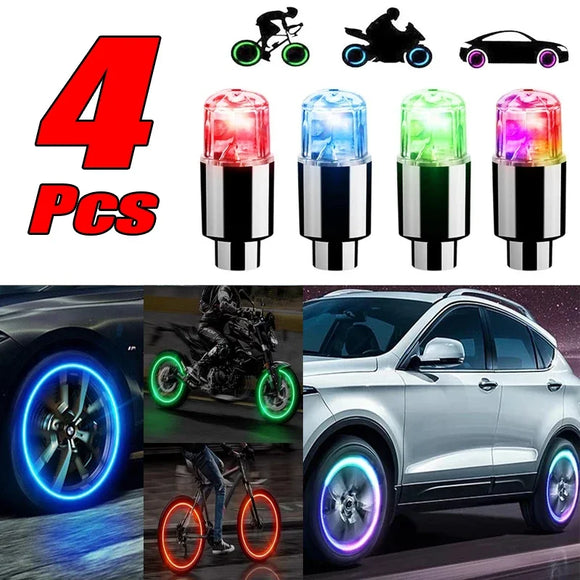 2/4/8Pcs Colorful LED Wheel Lights Car Tire Valve Caps Neon Light Universal Motorcycle Bicycle Valve Cover Auto Accessories