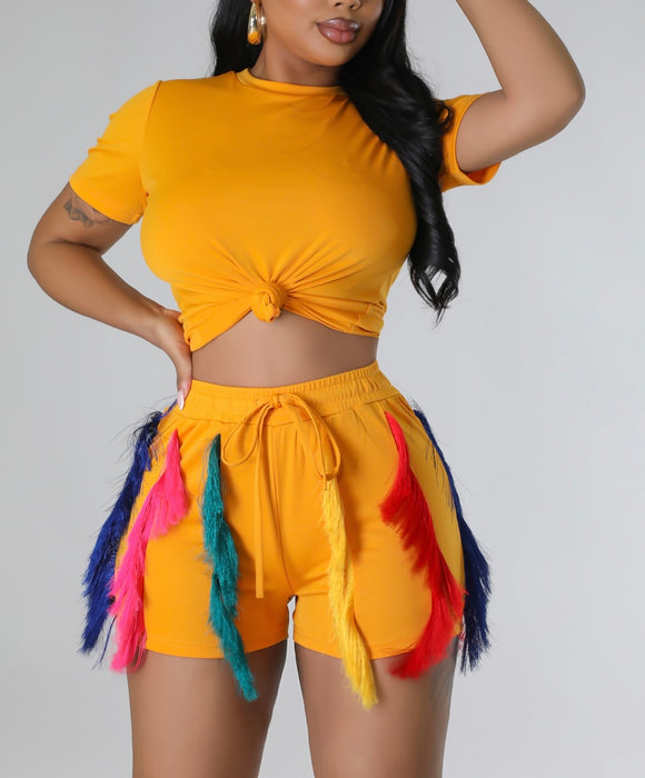Colorful Short Set-Mustard