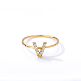 Letter Ring For Women Zircon/CZ Stainless Steel Gold Alphabet Ring