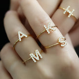 Letter Ring For Women Zircon/CZ Stainless Steel Gold Alphabet Ring