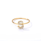 Letter Ring For Women Zircon/CZ Stainless Steel Gold Alphabet Ring