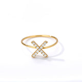 Letter Ring For Women Zircon/CZ Stainless Steel Gold Alphabet Ring