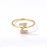 Letter Ring For Women Zircon/CZ Stainless Steel Gold Alphabet Ring