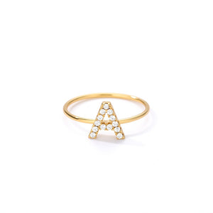 Letter Ring For Women Zircon/CZ Stainless Steel Gold Alphabet Ring
