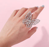 Silver-Crystal Butterfly Ring