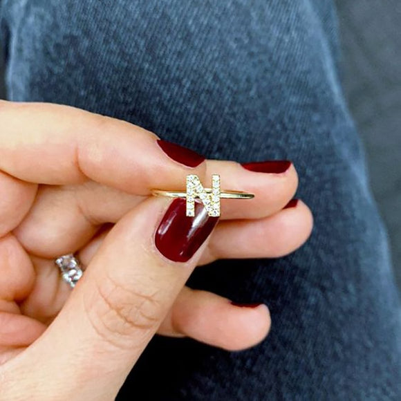 Letter Ring For Women Zircon/CZ Stainless Steel Gold Alphabet Ring