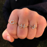 Letter Ring For Women Zircon/CZ Stainless Steel Gold Alphabet Ring