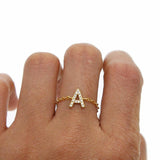 Letter Ring For Women Zircon/CZ Stainless Steel Gold Alphabet Ring