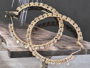 AB Stone Rhinestone Hoop Earrings