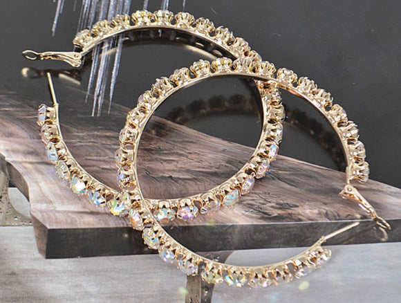 AB Stone Rhinestone Hoop Earrings