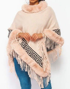 Light Pink Fur Trimmed Poncho
