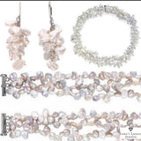Freshwater Cultured Keshi Pearl Earrings, bracelet and necklace