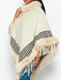Beige Fur Trimmed Poncho