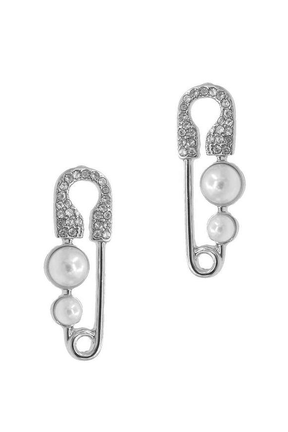 Silver Pearl Safety Pin Stud earrings