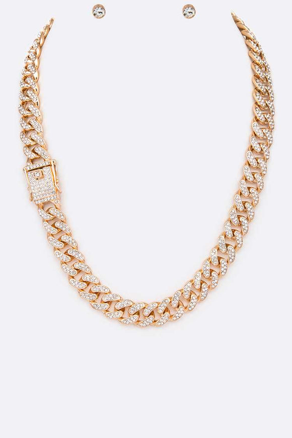 Cuban Rhinestone Necklace (gold)