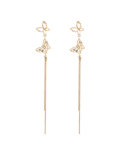 Gold Butterfly Tassel Earrings