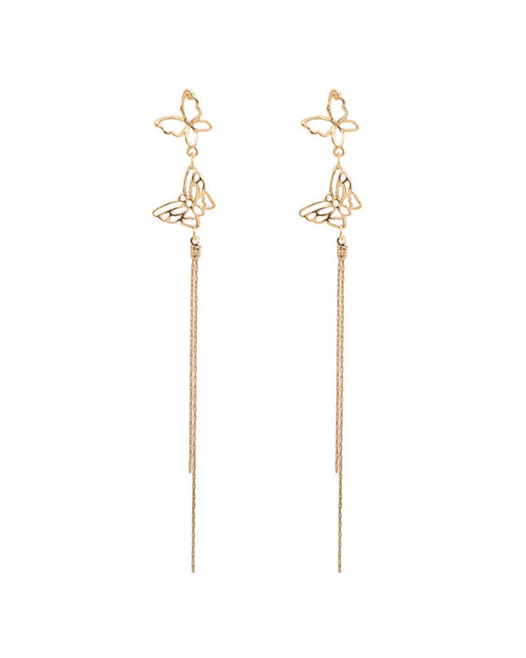 Gold Butterfly Tassel Earrings