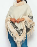 Beige Fur Trimmed Poncho